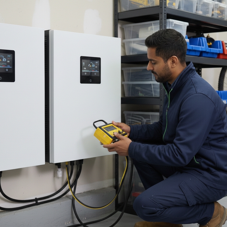HCE employee installing a home battery storage system in a UK property