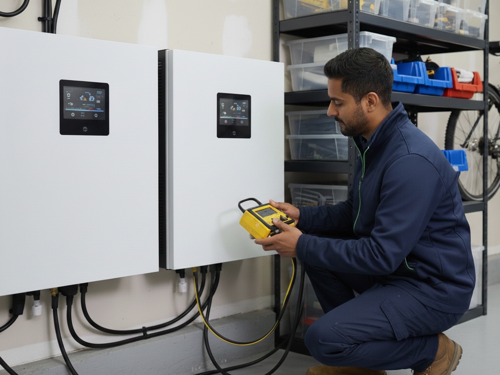 HCE employee installing a home battery storage system in a UK property